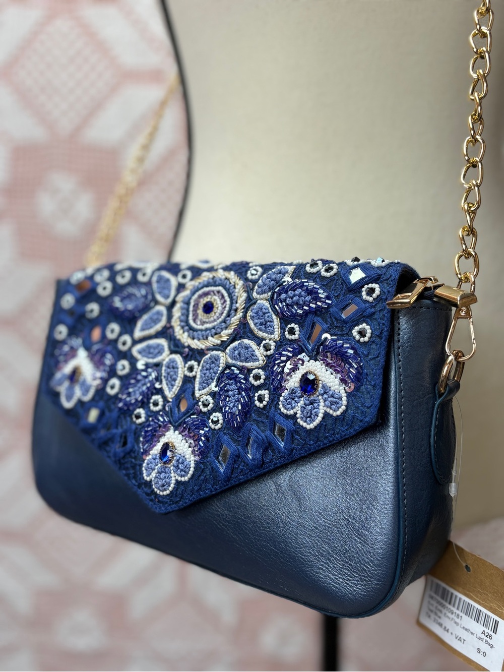 Aarong Leather Beaded Crossbody Bag NWT Artisan Embellished Purse